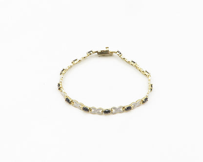 925 Sterling Silver  Sapphire Gold Plated Two Tone XO Chain Bracelet  BT7646