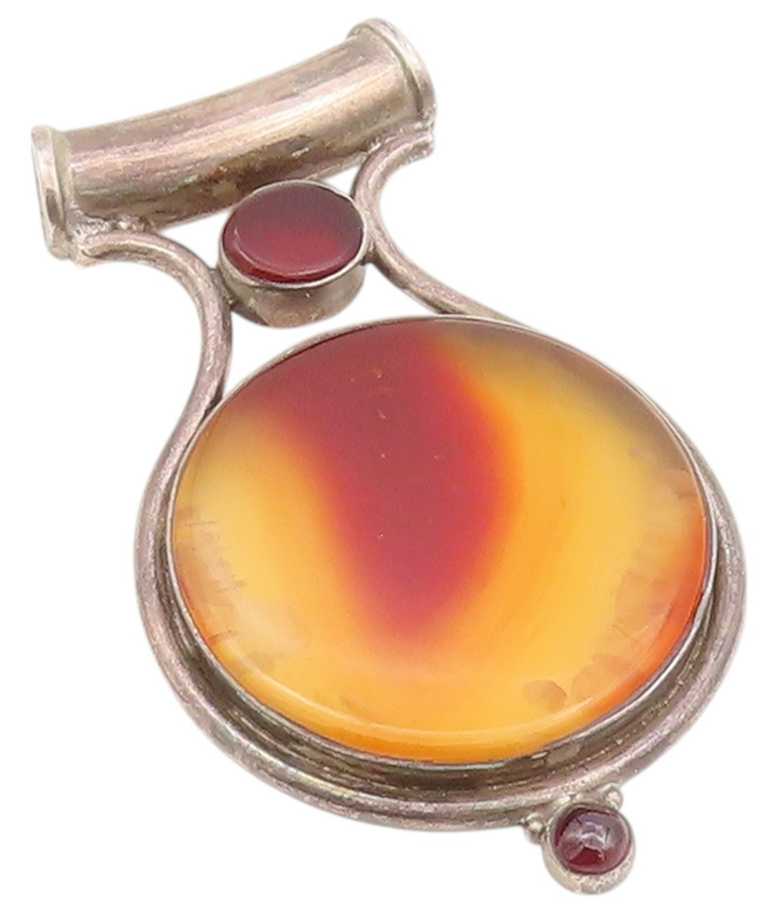 925 Sterling Silver Vintage Pendant Antique Large Round Cut Gemstone  PT24322