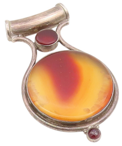 925 Sterling Silver Vintage Pendant Antique Large Round Cut Gemstone  PT24322