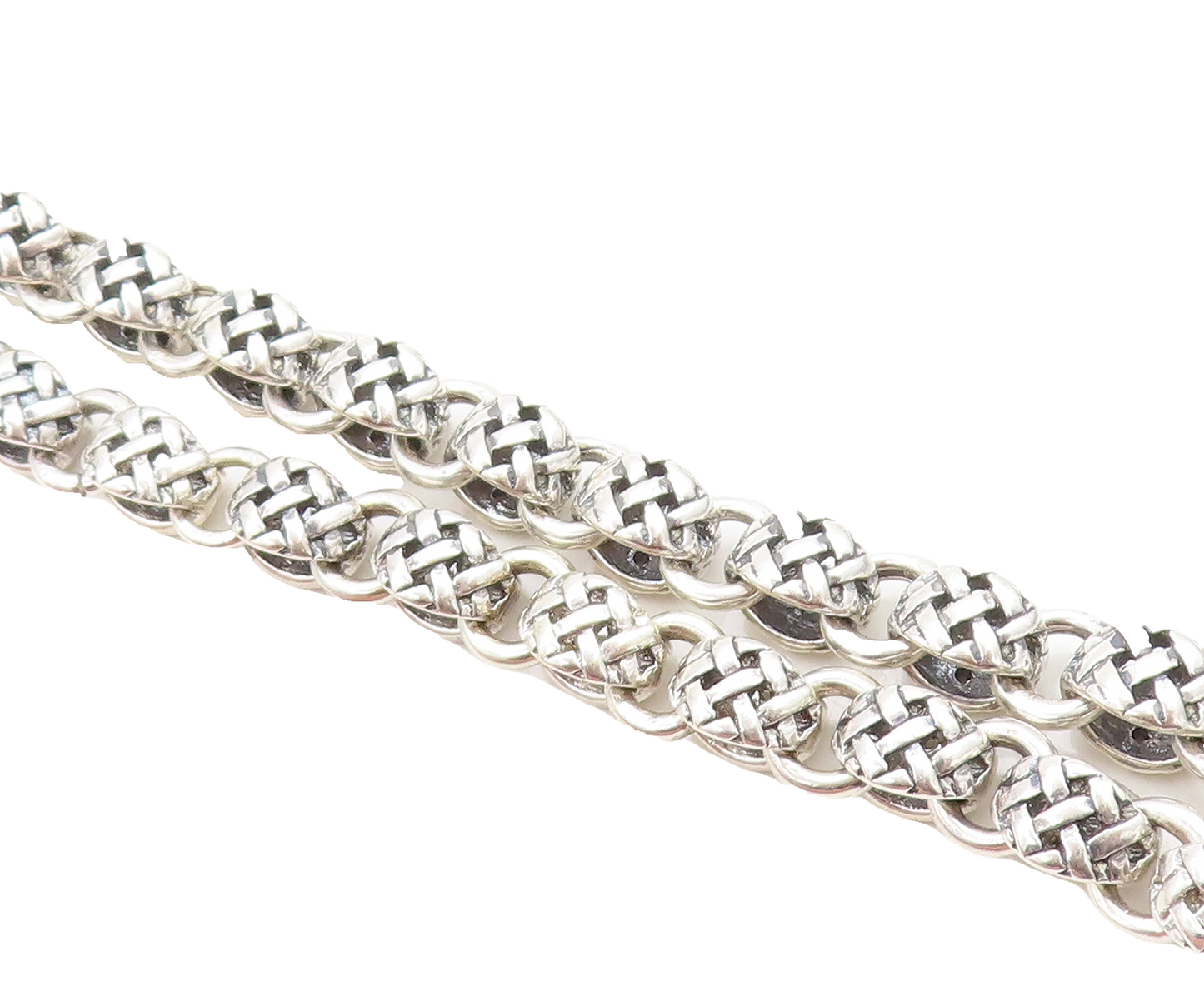 925 Sterling Silver  Vintage Shiny Basket Weave Link Chain Bracelet  BT2114
