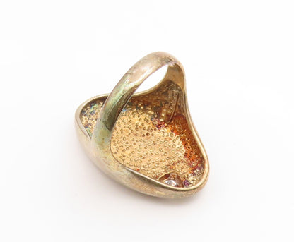 925 Sterling Silver Vintage Ring Gold Plated Topaz Textured  Band  Sz 8  RG35246