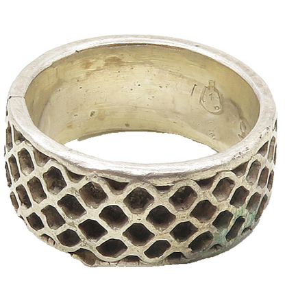 MEXICO 925 Sterling Silver  Vintage Shiny Net Design Band Ring Sz 8  RG18154