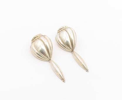 925 Sterling Silver Vintage Earrings Modernist Fluted Hot Air Balloon  EG14421