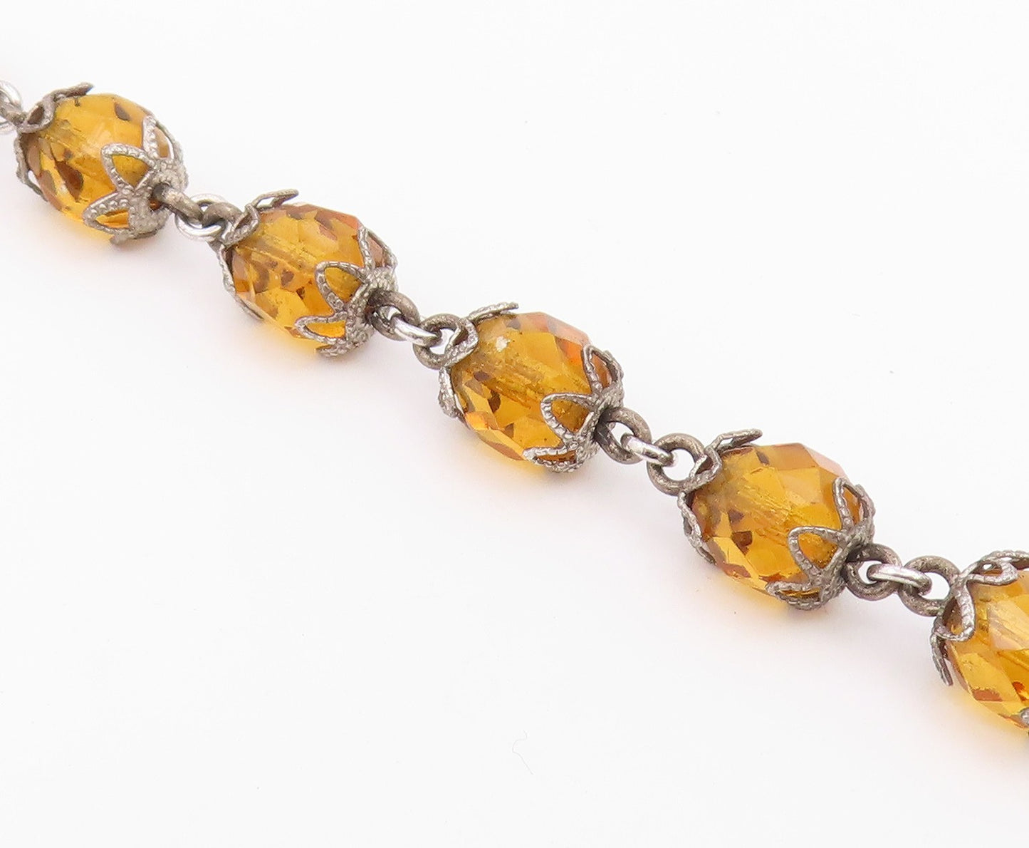 925 Sterling Silver  Vintage Faceted Citrine Beaded Chain Bracelet  BT8486