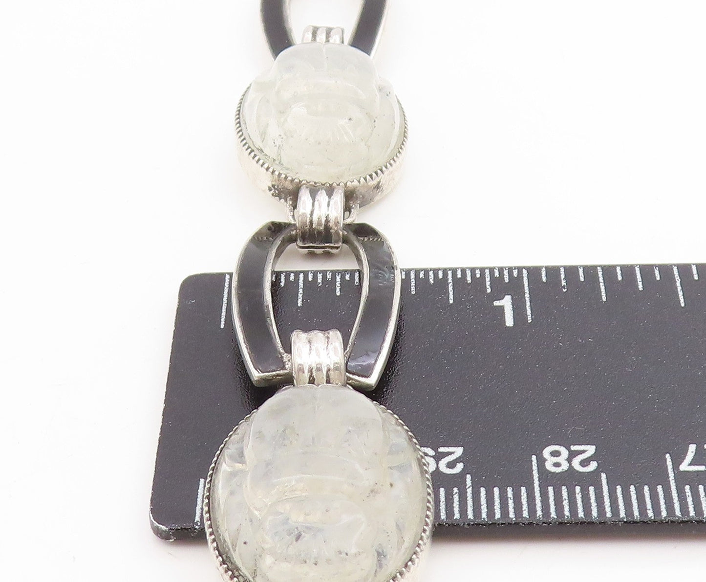 925 Sterling Silver Vintage Bracelet Carved Quartz Classic Panel Link  BT11743