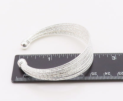 925 Sterling Silver Vintage Bracelet Minimalist Multi Strand Open Cuff  BT12135