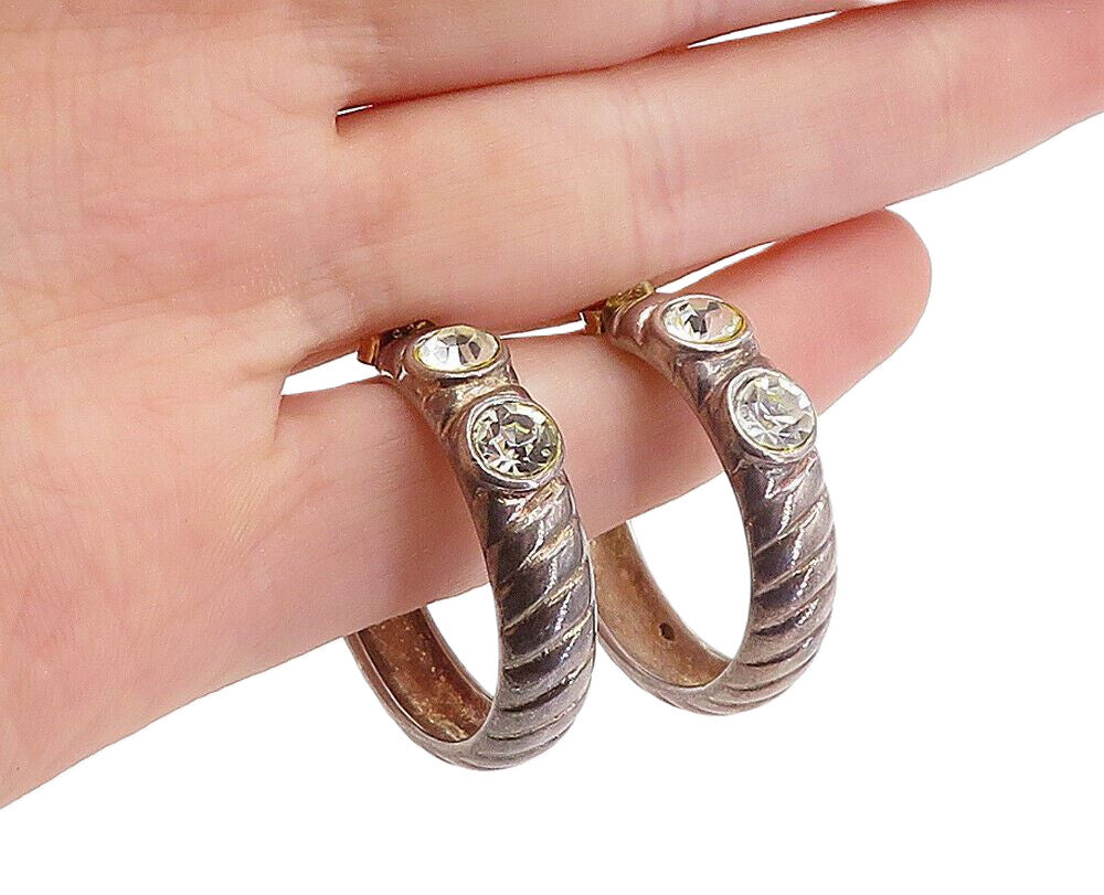 925 Sterling Silver  Vintage Topaz Dark Tone Twist JHoop Earrings  EG2149