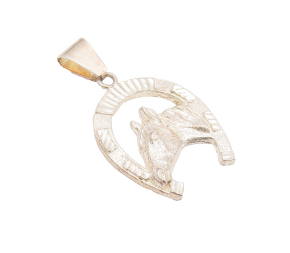 925 Sterling Silver Vintage Pendant Cutout Horse Face Framed Horse Shoe  PT22777