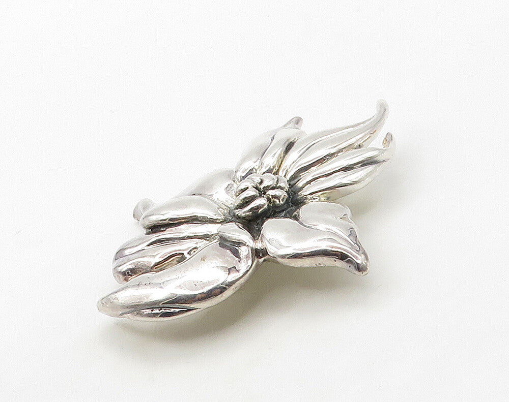 MMA 925 Sterling Silver  Vintage Shiny Flower Motif Brooch Pin  BP6390