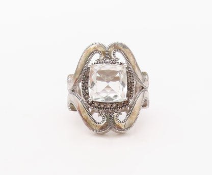 925 Sterling Silver Vintage Ring Designer Swirly Cutout Topaz  Sz 5  RG30565