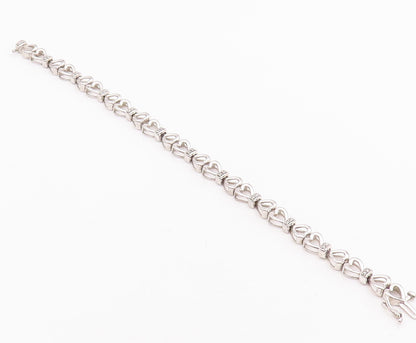 925 Sterling Silver Vintage Bracelet Cutout Real Diamonds Linked Hearts  BT10532