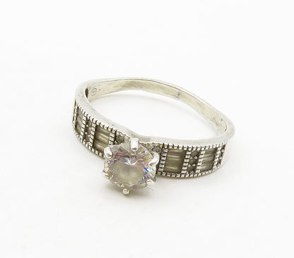 925 Sterling Silver  Cubic Zirconia Solitaire With Accents Ring Sz 10  RG15896