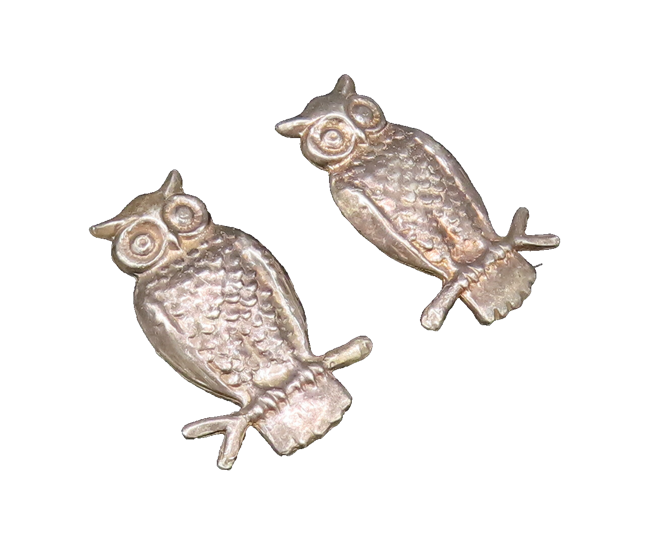 JUANITA ENRIGHT 925 Silver  Vintage Carved Textured Owls Earrings  EG12237
