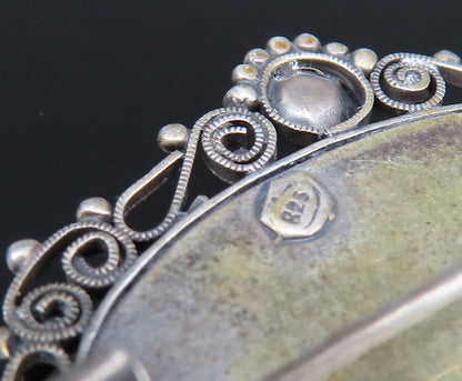 925 Sterling Silver Vintage Floral Enamel Art Beaded Border Brooch Pin BP10053