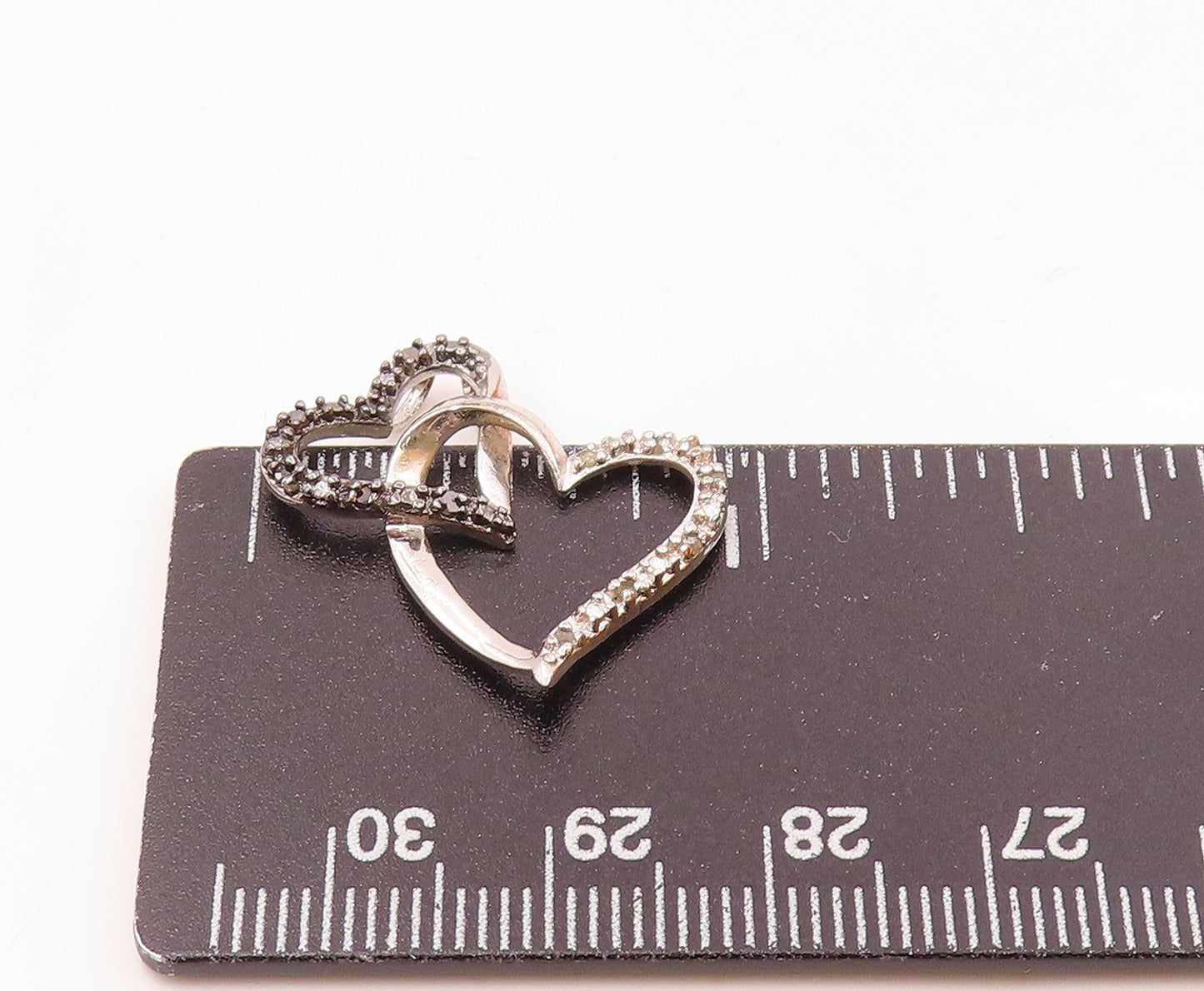 925 Silver Vintage Interlocking Love Hearts Genuine Diamonds Pendant PT20564