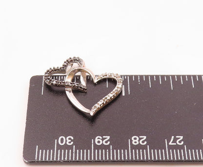 925 Silver Vintage Interlocking Love Hearts Genuine Diamonds Pendant PT20564