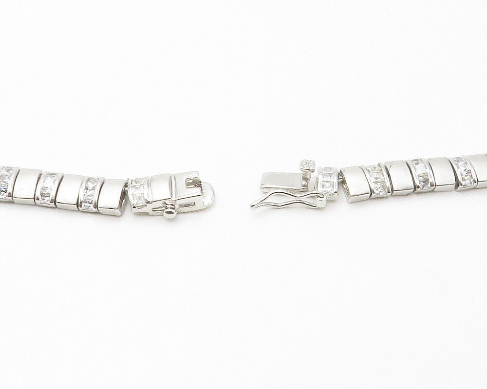 925 Sterling Silver  Sparkling Cubic Zirconia Matte Chain Necklace  NE2408