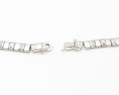 925 Sterling Silver  Sparkling Cubic Zirconia Matte Chain Necklace  NE2408
