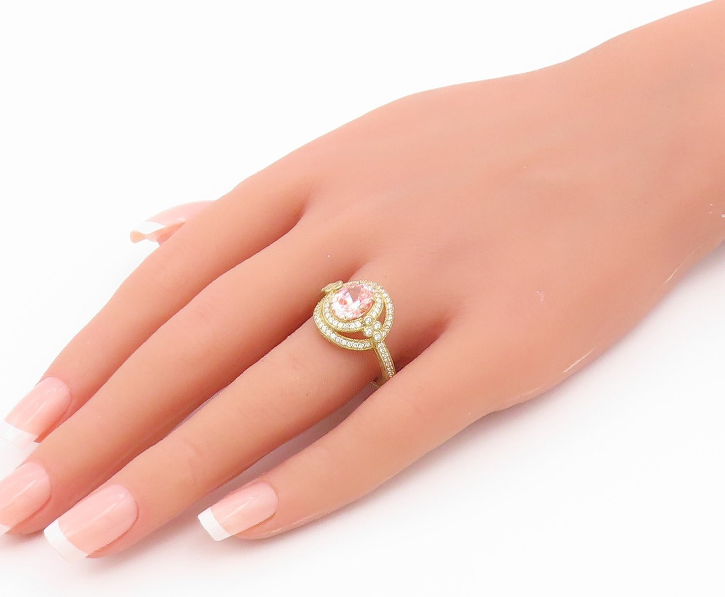 925 Sterling Silver Vintage Ring Gold Plated JUDITH RIPKA Morganite Sz 9 RG36539