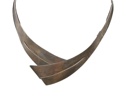 MEXICO 925 Sterling Silver  Vintage Dark Tone Bypass Collar Necklace  NE1493