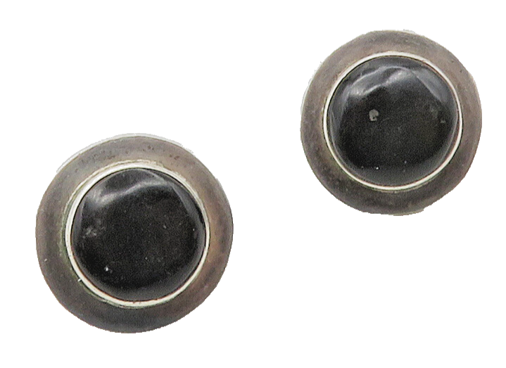 MEXICO 925 Sterling Silver  Vintage Cabochon Black Onyx Drop Earrings  EG7844