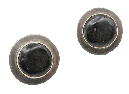 MEXICO 925 Sterling Silver  Vintage Cabochon Black Onyx Drop Earrings  EG7844