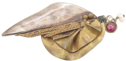 925 Sterling Silver Vintage Brooch Multi Gemstone Modernist Sailboat Pin BP11878