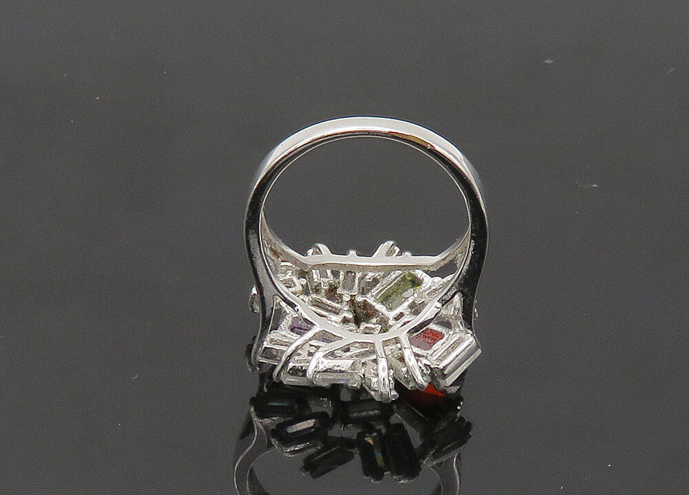 925 Silver Vintage Cubic Zirconia & Multi Stone Cocktail Ring Sz 6.5 RG20809