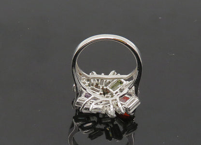 925 Silver Vintage Cubic Zirconia & Multi Stone Cocktail Ring Sz 6.5 RG20809