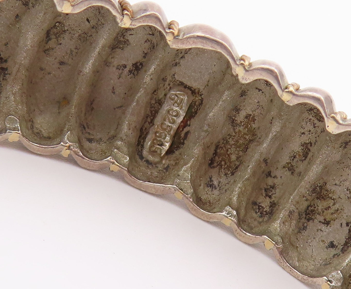 14k Gold & 925 Sterling Silver Vintage Bracelet Chunky Fluted Dome Cuff  BT12143