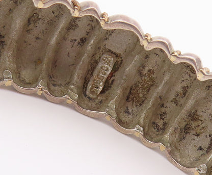 14k Gold & 925 Sterling Silver Vintage Bracelet Chunky Fluted Dome Cuff  BT12143