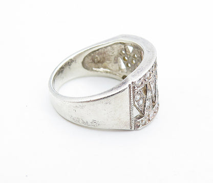 925 Sterling Silver  Vintage Sparkling Topaz Open Design Band Ring Sz 7 RG6294