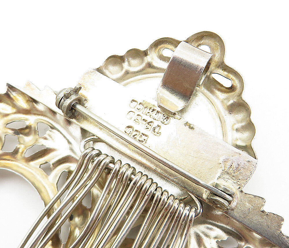 MEXICO 925 Sterling Silver  Vintage Floral Leaf Dangling Brooch Pin  BP2635