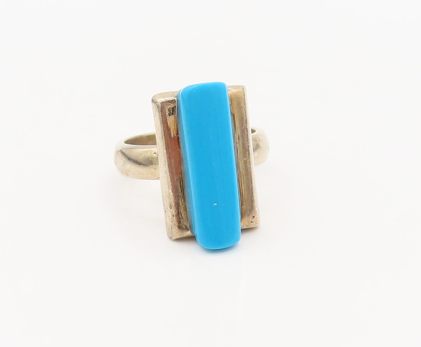 925 Sterling Silver  Vintage Cylindrical Cut Turquoise Ring Sz 6.5  RG27152