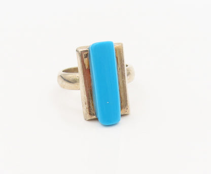 925 Sterling Silver  Vintage Cylindrical Cut Turquoise Ring Sz 6.5  RG27152
