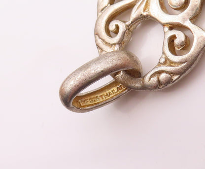 925 Sterling Silver  Vintage Swirl Floral Vine Love Heart Pendant  PT12850