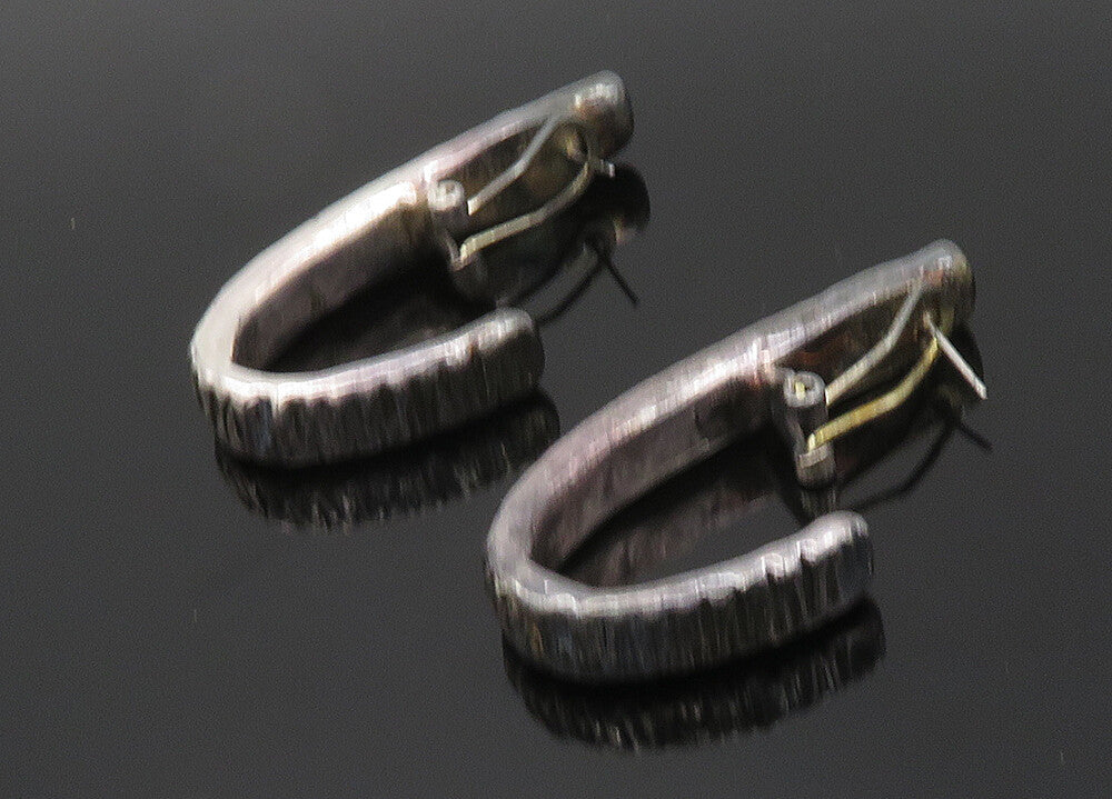 ISRAEL 925 Sterling Silver Vintage Dark Tone Sculpted JHoop Earrings EG10027