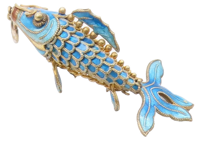 925 Sterling Silver  Vintage Blue Enamel Koi Fish Pendant (MOVES)   PT17593