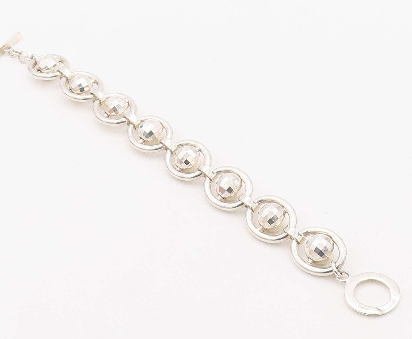 925 Sterling Silver Vintage Bracelet Brads Halo Rings Linked  BT10792