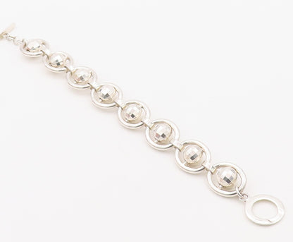 925 Sterling Silver Vintage Bracelet Brads Halo Rings Linked  BT10792