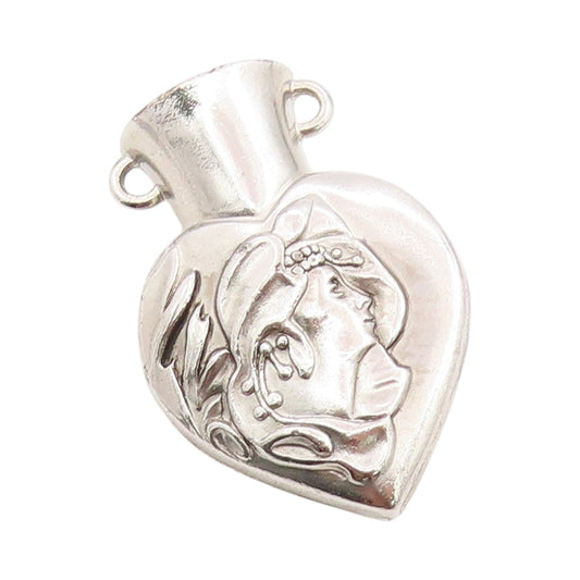 925 Sterling Silver Vintage Pendant Carved Lady Face On Vase  PT24366