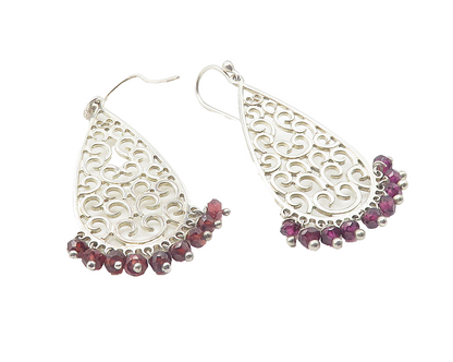 925 Sterling Silver  Vintage Amethyst Beaded Open Swirl Drop Earrings  EG6209