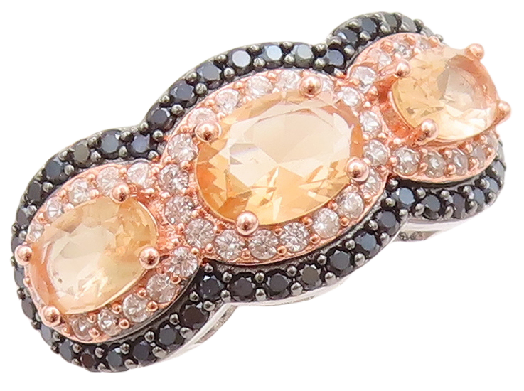 925 Sterling Silver Vintage Ring Oval Morganite Halo CZ & Spinel  Sz 7  RG29747