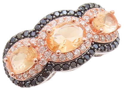 925 Sterling Silver Vintage Ring Oval Morganite Halo CZ & Spinel  Sz 7  RG29747