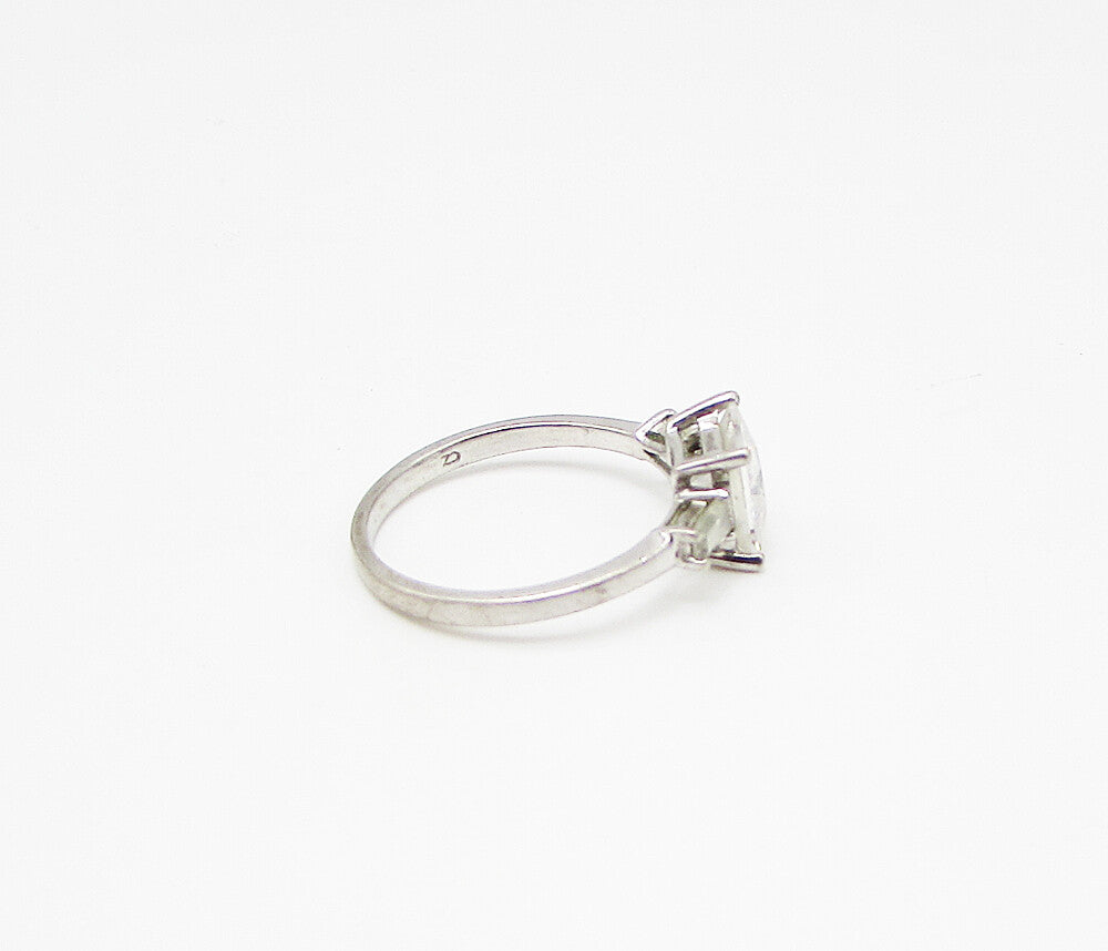 925 Sterling Silver  White Cubic Zirconia 3Stone Engagement Ring Sz 8  RG2969