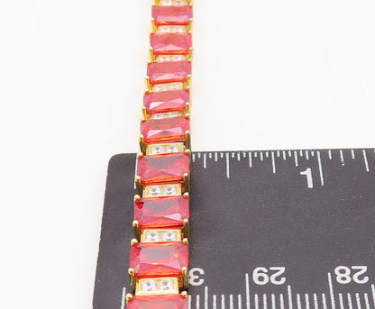 925 Sterling Silver Vintage Bracelet Gold Plated Red & White CZ  BT10780