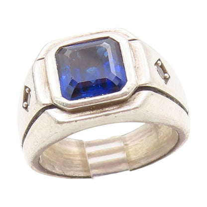 925 Sterling Silver Vintage Ring Blue Lab Sapphire & CZ Band  Sz 11.5  RG34478