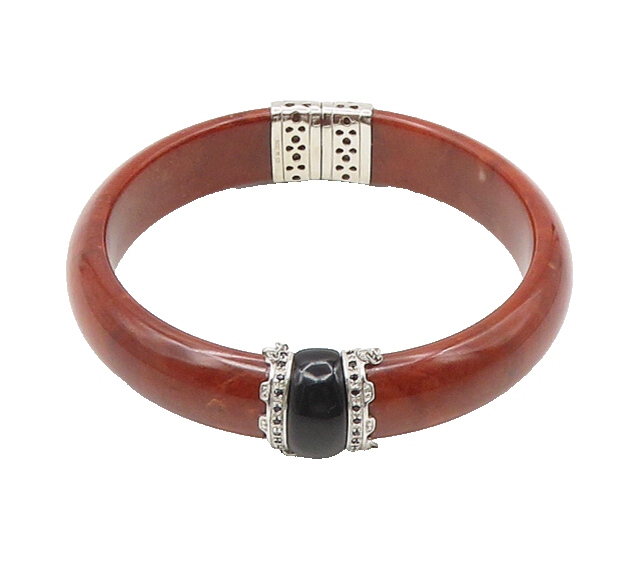 925 Sterling Silver Genuine Black Diamonds Black Onyx & Jasper Bracelet  BT6953