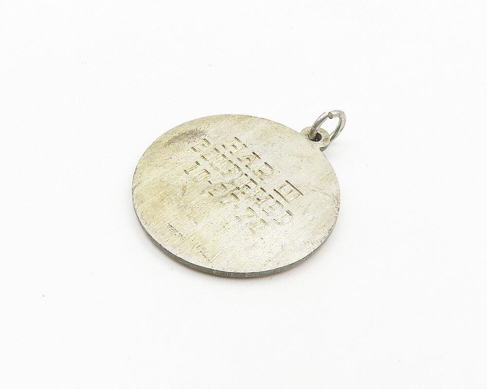 925 Sterling Silver  Vintage Antique Saint Christopher Round Pendant  PT4084