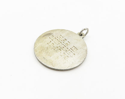925 Sterling Silver  Vintage Antique Saint Christopher Round Pendant  PT4084